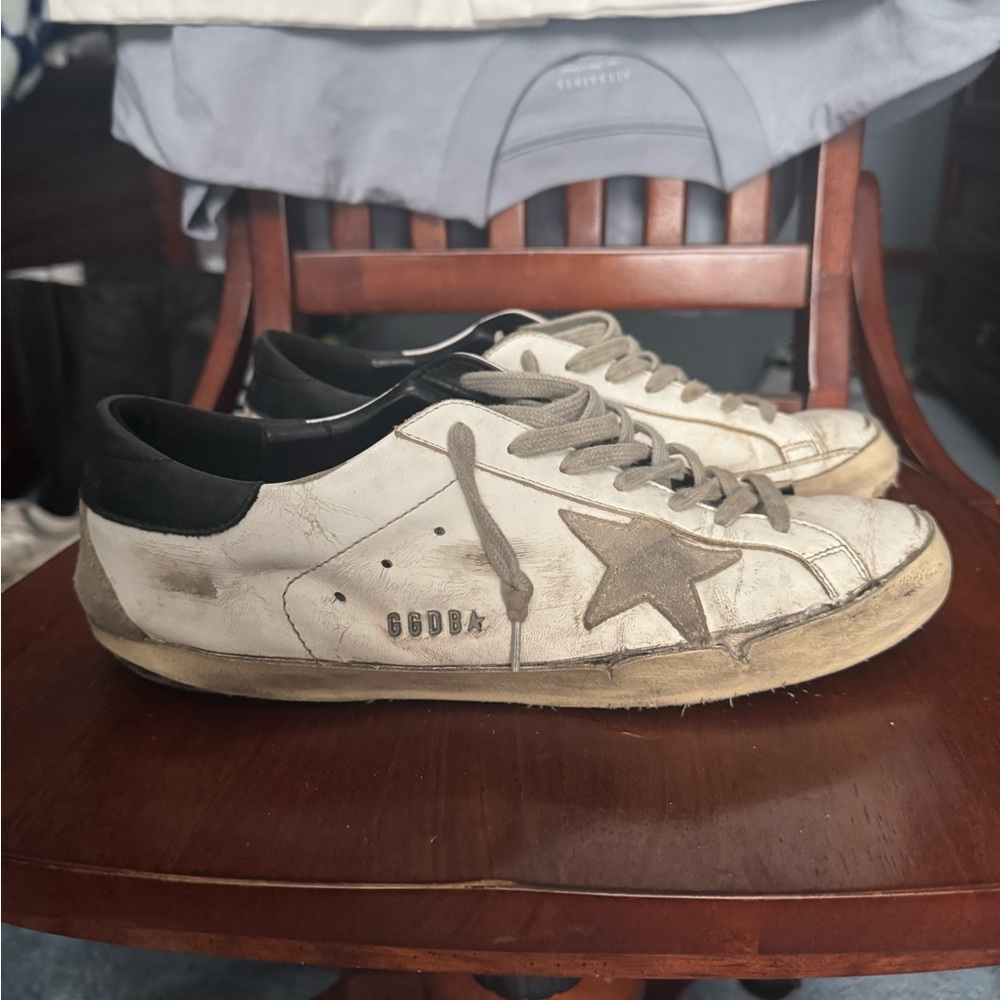 Golden Goose Men's Super-Star Sneakers - White and Tan with Black Heel